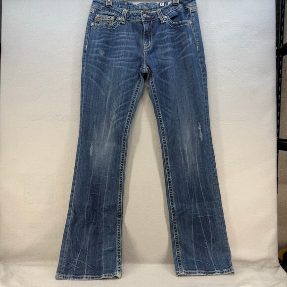 Miss Me Jeans Women's 33 (16) Blue Boot Cut Cow Print Western Preppy Blingy - Picture 2 of 15